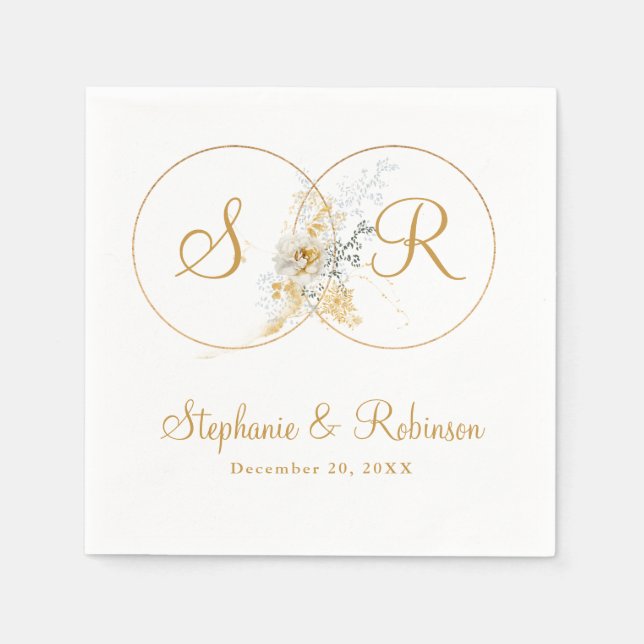 Serviette En Papier Papier Mariage Monogramme Or Personnalisé (Devant)