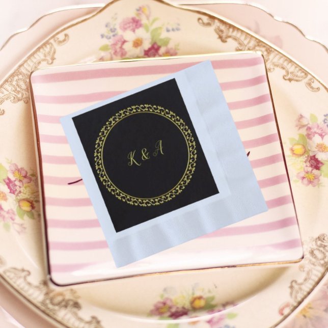Serviette En Papier Papier mariage moulé Napkin or/noir initial (Créateur téléchargé)
