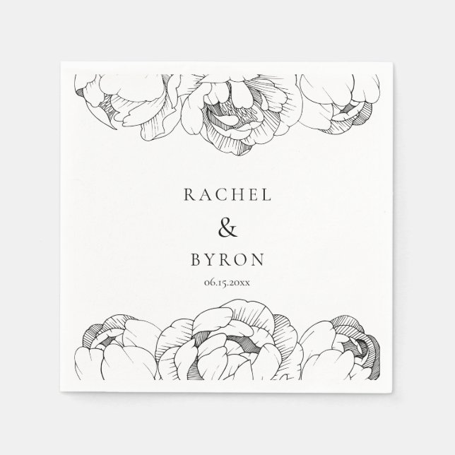 Serviette En Papier Papier mariage noir et blanc (Devant)