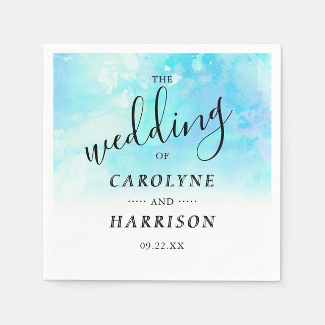 Serviette En Papier Papier Mariage Ombre Aquarelle - Bleu (Devant)