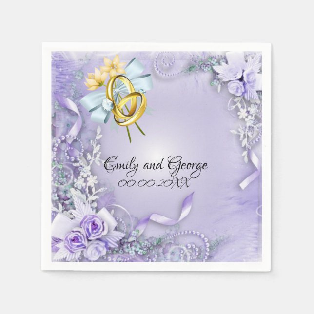 Serviette En Papier Papier Mariage personnalisable élégant violet (Devant)