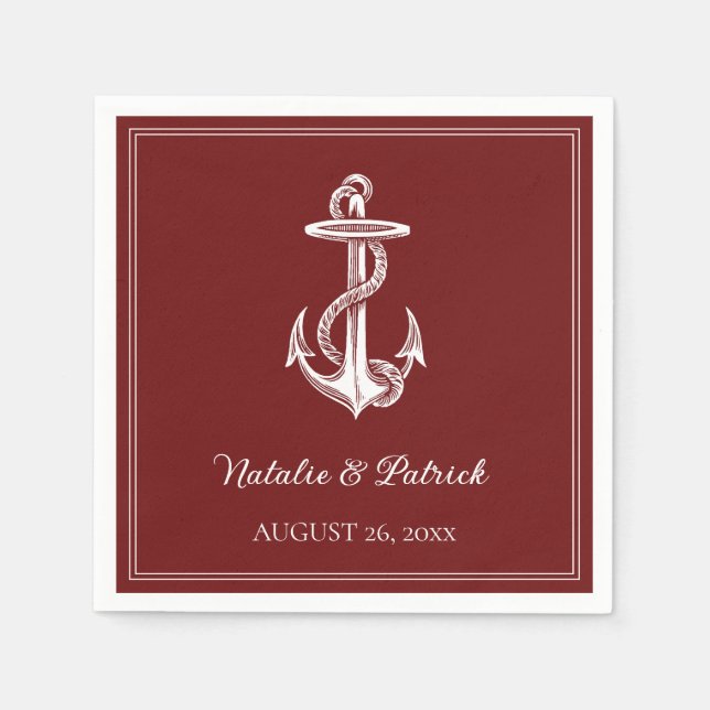 Serviette En Papier Papier Mariage rouge Ancre nautique (Devant)