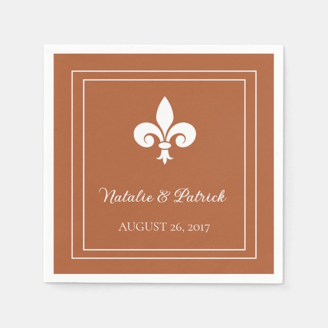 Serviette En Papier Papier Mariage Rust Fleur de Lis (Devant)