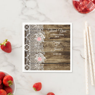 Serviette En Papier Papier Mariage rustique en bois et dentelle
