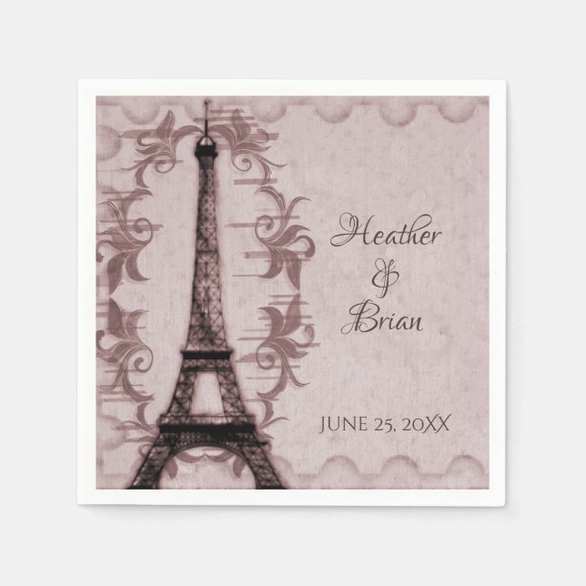 Serviette En Papier Papier Mariage Tour Eiffel rose Naples (Devant)