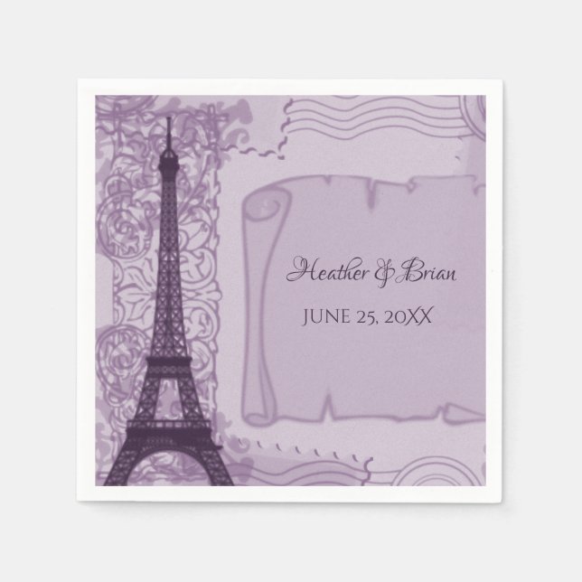 Serviette En Papier Papier Mariage violet parisien (Devant)