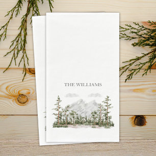 Serviette En Papier Papier Monogrammé Aquarelle Montagne et Forêt