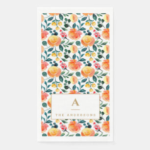 Serviette En Papier Papier Monogramme Floral Aquarelle Famille Abricot