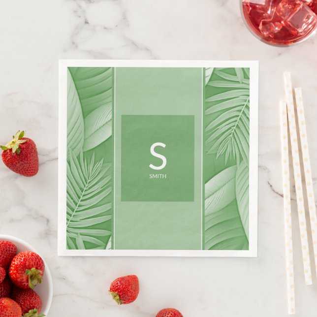 Serviette En Papier Papier Monogramme Mariage Vert Tropical Napkin (En situation)