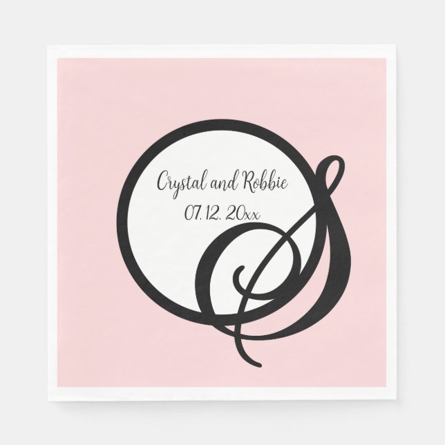 Serviette En Papier Papier monogramme rose noir personnalisé (Devant)