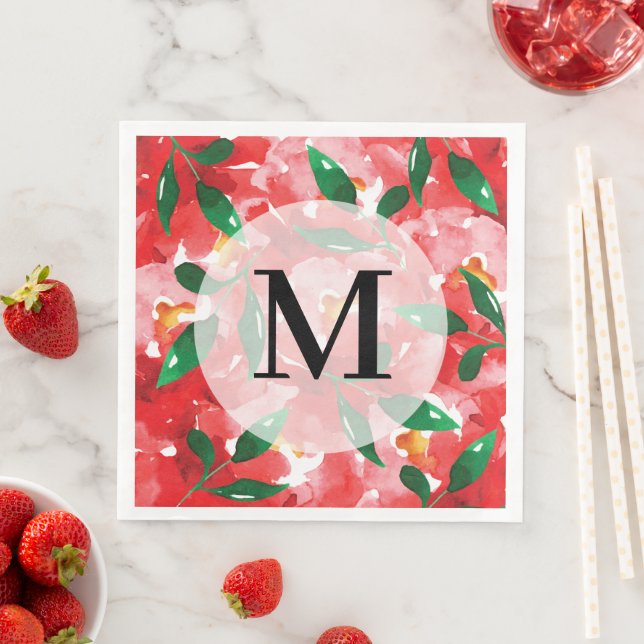 Serviette En Papier Papier monogramme Roses Rouges (En situation)