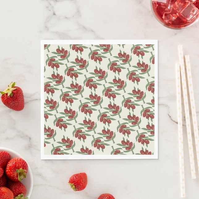Serviette En Papier Papier Motif en Olive Rouge (En situation)