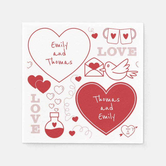 Serviette En Papier Papier Motif Valentine Napkin - Rouge sur blanc (Devant)