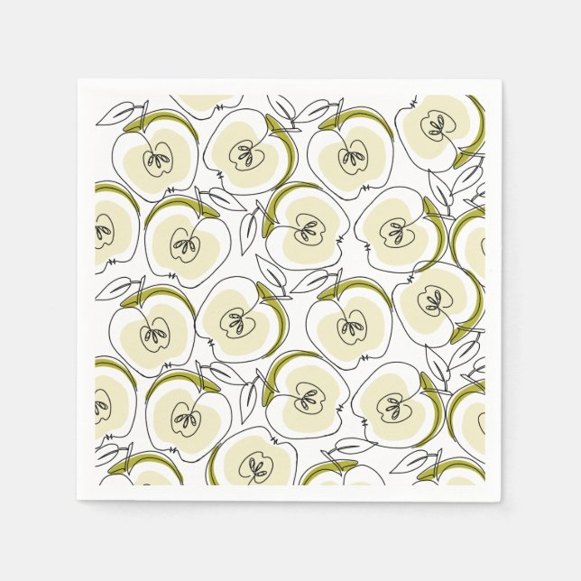 Serviette En Papier Papier Napkin avec pomme dessinée. (Devant)