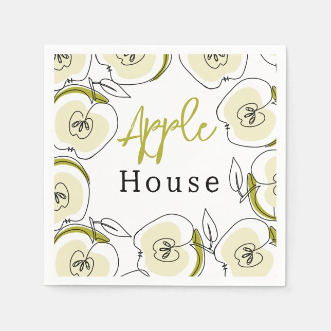Serviette En Papier Papier Napkin avec pomme dessinée. (Devant)