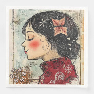Serviette En Papier Papier Napkin Christmas Girl Art-Journal Var01