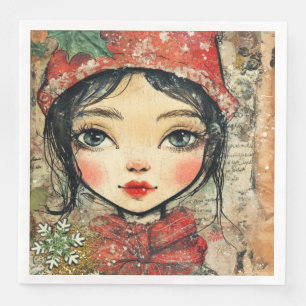 Serviette En Papier Papier Napkin Christmas Girl Art-Journal Var02
