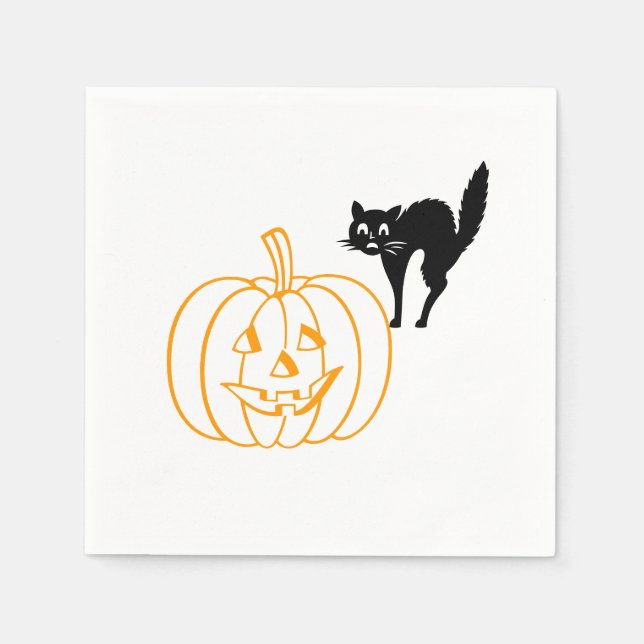 Serviette En Papier Papier Napkin - Citrouille et chat (Devant)