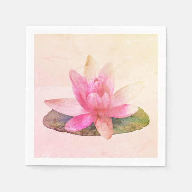 SERVIETTE EN PAPIER PAPIER NAPKIN : LOTUS ROSE (Devant)