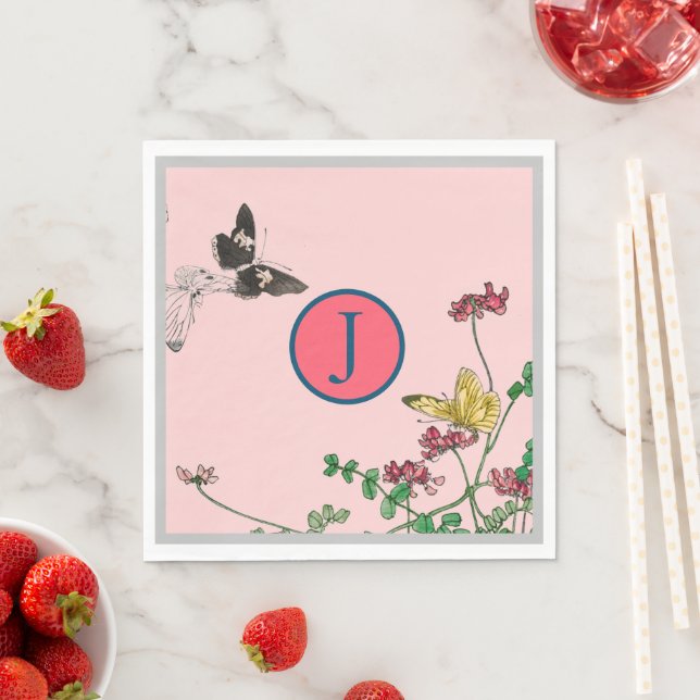 Serviette En Papier Papier Napkin PERSONNALISÉ PREMIER BUTTERFLIS JAPO (En situation)