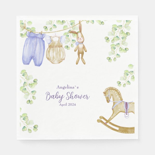 Serviette En Papier Papier Napkin pour baby shower. (Devant)