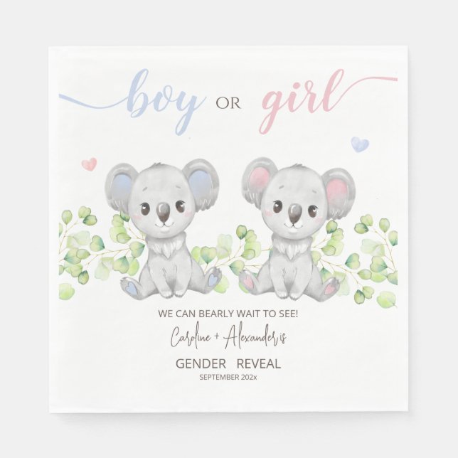 Serviette En Papier Papier Napkin pour Koala Genre Reveal Party. (Devant)