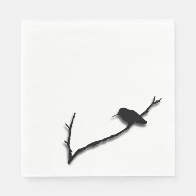 Serviette En Papier Papier Napkin - Silhouette de colibri sur branche (Devant)