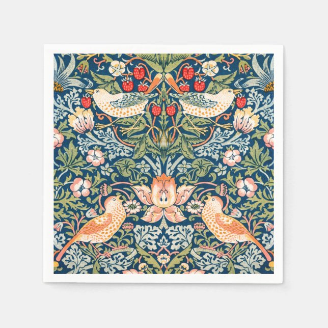 SERVIETTE EN PAPIER PAPIER NAPKIN : WILLIAM MORRIS STRAWBERRY THEVES (Devant)