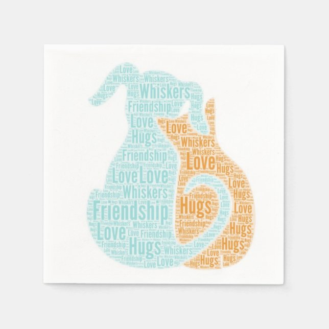 Serviette En Papier Papier Napkins Aimer Chiens & Chats (Devant)