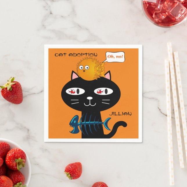 Serviette En Papier Papier Napkins, Chat Noir Poisson Bones Adoption C (En situation)