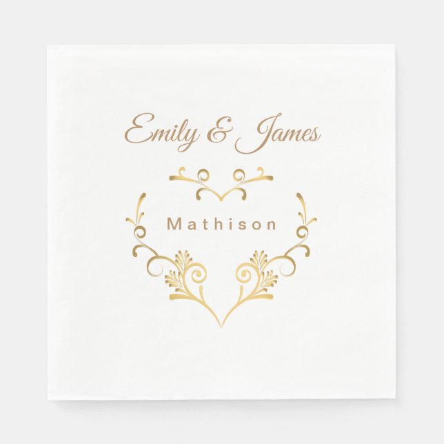 Serviette En Papier Papier Napkins-Or Coeur fantaisie (Devant)