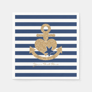 Serviette En Papier Papier Nautique serviettes-Marine & Or