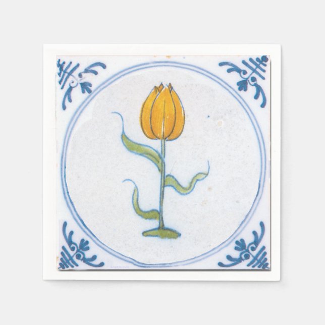 Serviette En Papier Papier papier Delft Blue White Yellow Tulip Art (Devant)