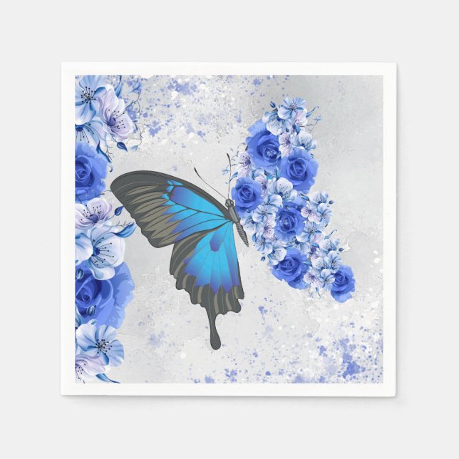 Serviette En Papier Papier papillon bleu (Devant)