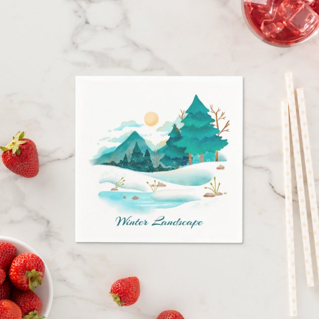 Serviette En Papier Papier paysage hiver Napkin (En situation)