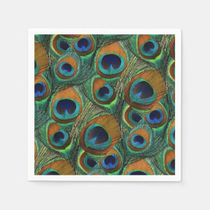 Serviette En Papier Papier Peacock - Tan, Bleu, Turquoise