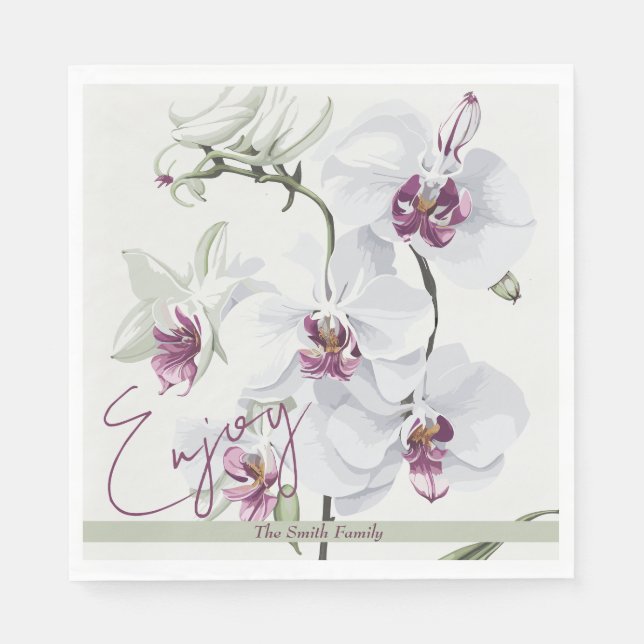 Serviette En Papier Papier peint à base d'orchidées blanches délicates (Devant)