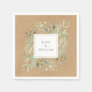 Serviette En Papier Papier Peint Aquarelle Feuillage Kraft Rustique Ma