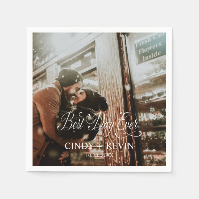 Serviette En Papier Papier photo Mariage personnalisé Best Day Ever (Devant)