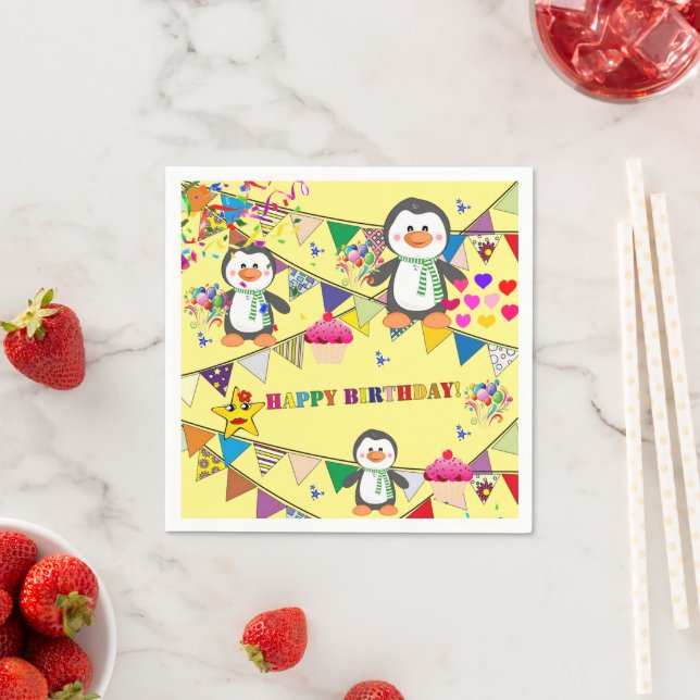 Serviette En Papier Papier, Pingouin Joyeux Anniversaire (En situation)