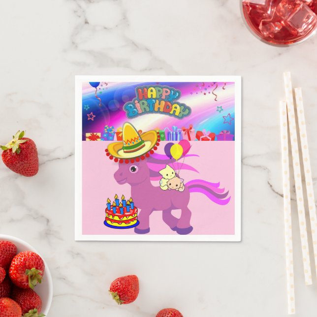 Serviette En Papier Papier, Pony Kittens Joyeux anniversaire (En situation)