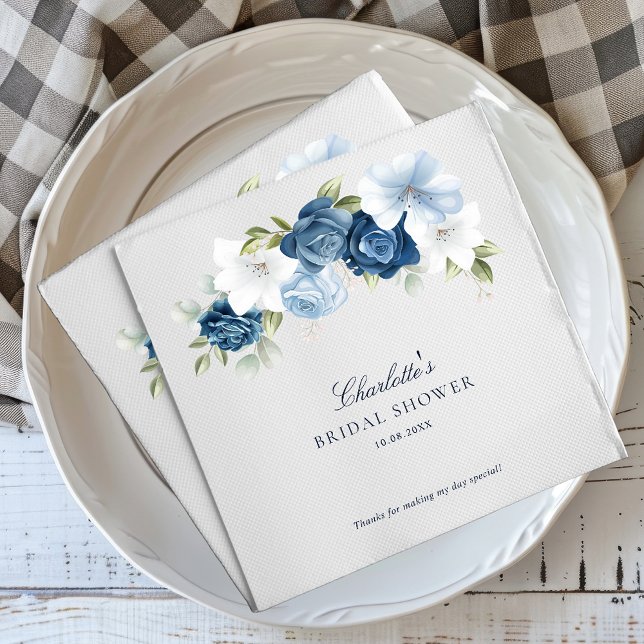 Serviette En Papier Papier pour Baby Shower Fleurs Bleu Poussiéreux Aq (Elegant Dusty Blue Floral Watercolor Script Bridal Shower Paper Napkins)