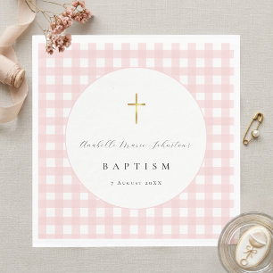 Serviette En Papier Papier pour baptême de bébé à carreaux rose