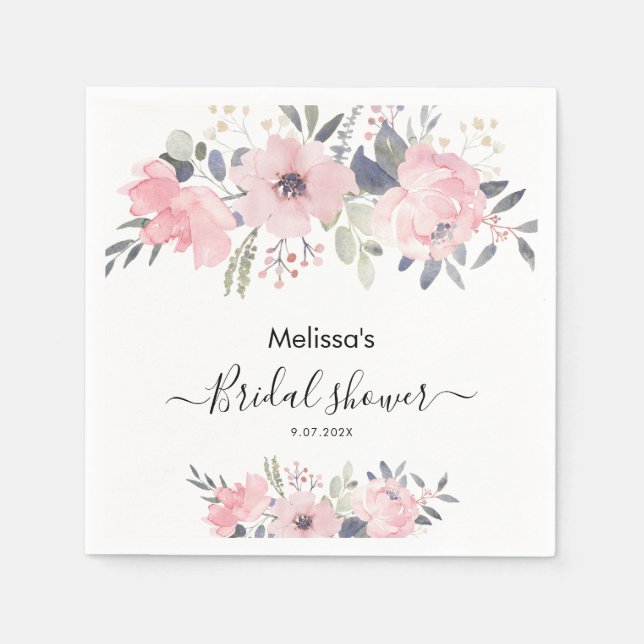 Serviette En Papier Papier pour la Fête de Mariage Floral Rose Script  (Devant)