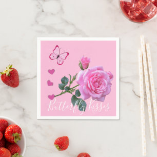 Serviette En Papier Papier, Rose Coeur Rose Baisers Papillon