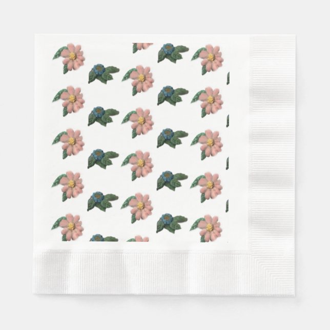 Serviette En Papier Papier rose et bleu floral Napkin (Devant)