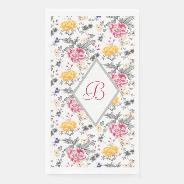 Serviette En Papier Papier rose Et Jaune Roses Monographié (Devant)