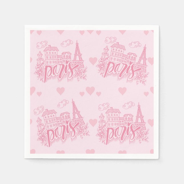 Serviette En Papier Papier Rose Paris (Devant)