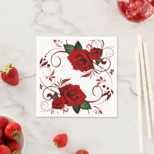 Serviette En Papier Papier, rose rouge florale