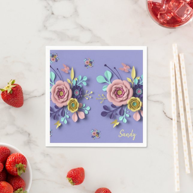 Serviette En Papier Papier, Rose violet Floral (En situation)